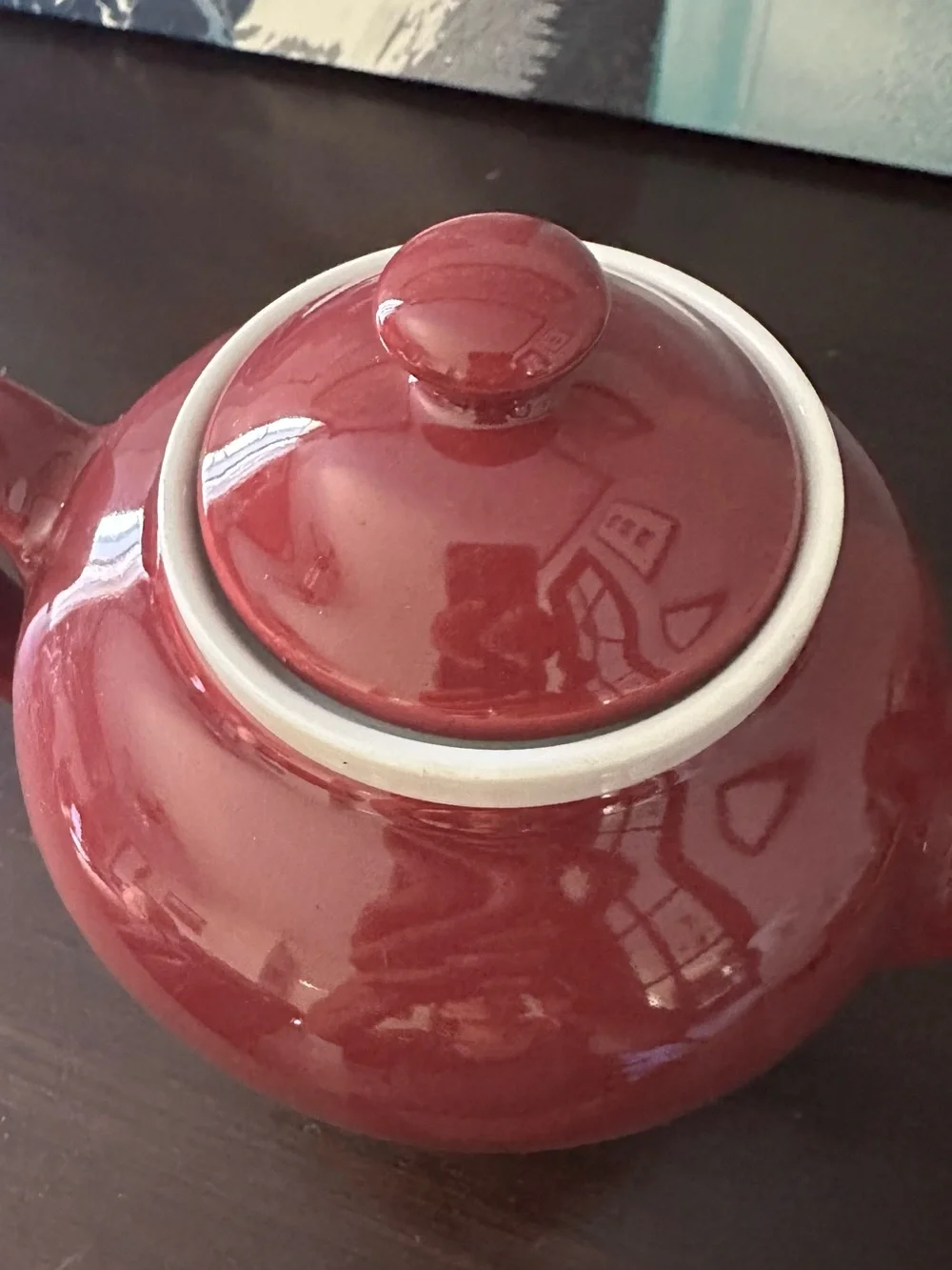 Burgundy Ceramic Teapot with Ivory Rim